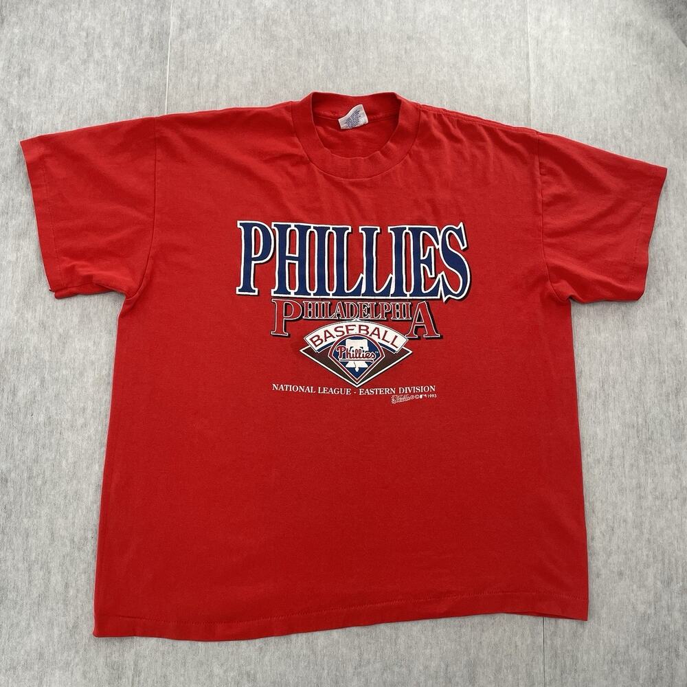 VINTAGE Philadelphia Phillies Shirt Adult XL Red Crew Neck Short Sleeve Mens 90s